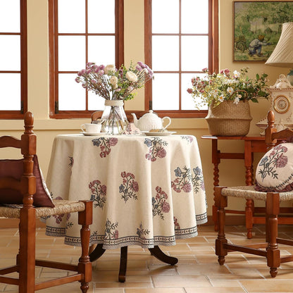 Designer French Linen round Tablecloth,Diameter 55"-Helena E2