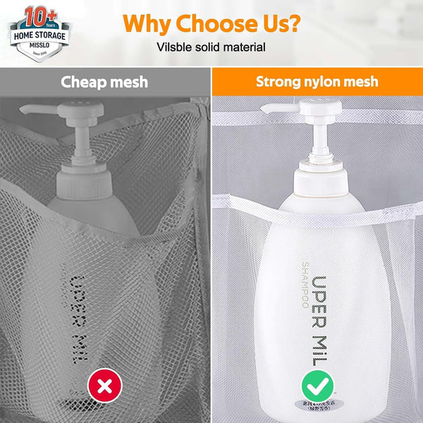 8 Pockets Mesh Shower Organizer Hanging Caddy with Rotating Hanger Quick Dry Bathroom Storage (White)4