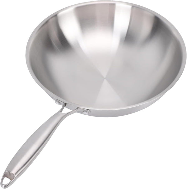Wok Pan Stainless Steel Stir Fry Pan, 304 Stainless Steel Wok with Multi Layer Composite Cookware, Non Stick Cooking Surface, Flat Bottom for Chinese Stir Fry on Gas Electric (34CM)4
