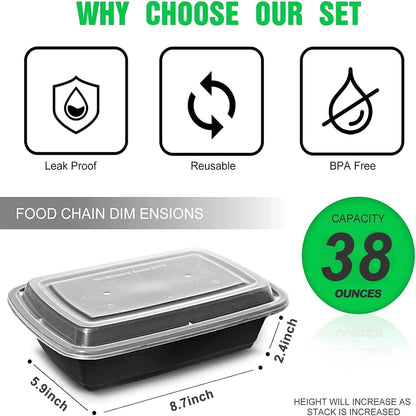 Meal Prep Containers [38OZ] Plastic Food Storage Containers with Lids,10-Pack Reusable to Go Containers, Disposable Food Prep Container, Bpa-Free, Stackable, Microwave/Dishwasher/Freezer Safe5