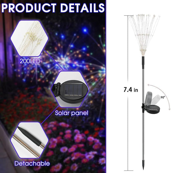 Solar Garden Lights Outdoor,Waterproof Garden, 2PC 200 LED Twinkling Firework Lights Decorative with 8 Modes,Decor for Yard Patio Pathway Lawn for Yard outside Fairy Decorative8