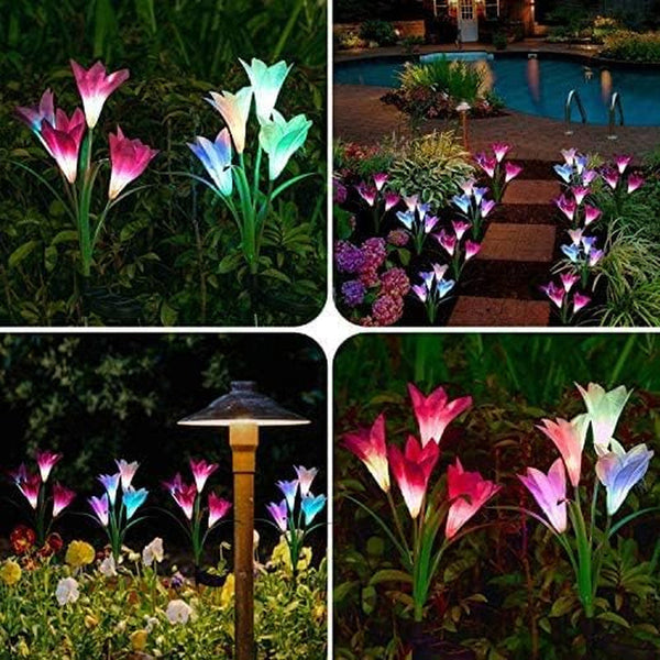 Solar Lights Outdoor - Lily Flower Solar Garden Lights, 4 Pack Lights Outdoor Waterproof Multicolor Changing LED Flower with Bigger Lily for Patio Yard Pathway Balcony Outdoor Décor3