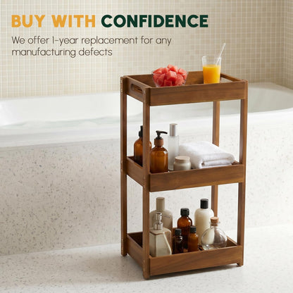 3-Tier Corner Standing Acacia Wood Shower Caddy Organizer9