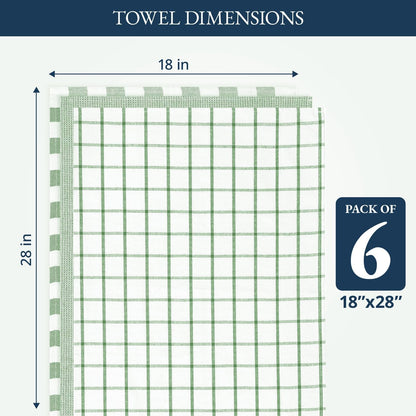 Cotton Kitchen Towels Set, 6-Pack – Absorbent, Quick-Drying Dish Towels, 18" X 28", Premium Hand and Tea Towels - Olive3