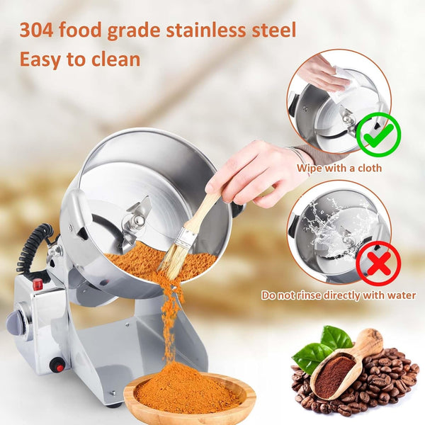 Electric Grain Mill Grinder 2000W Dry Material Grinding Machine 800G Stainless Steel Pulverizer 36000R/Min High-Speed Grain Mill 270° Swingable Superfine Powder for Home and Commercial 800G7