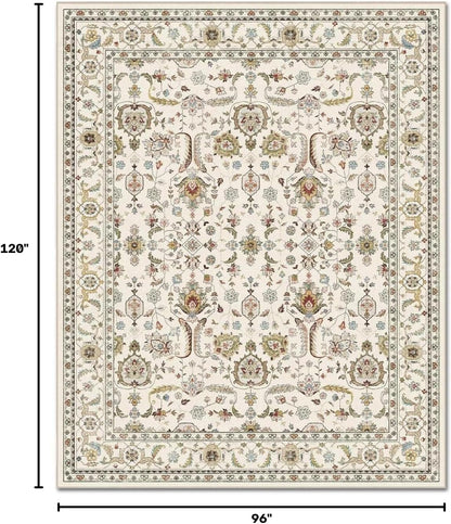 Washable 8X10 Area Rugs for Living Room Bedroom, Beige/Multi2