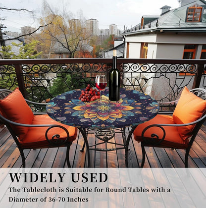 Round Tablecloth Stretch round Fitted Tablecloth with Elastic, Boho Waterproof Table Cloth for 31"-35" round Table, 36Inch7