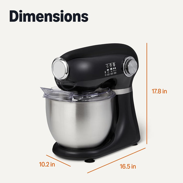 Tilt-Head Stand Mixer with 5.3Qt Bowl, Dough Hook, Beater and Whisk, 12 Speeds, 350W, Black5