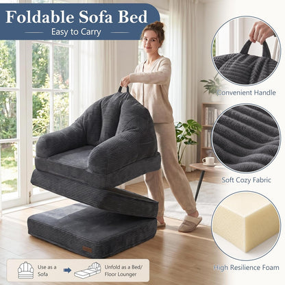Folding Sofa Bed Single Boneless Couch Sleeper Chair with Pockets5