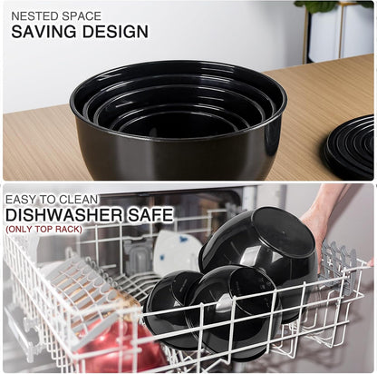Plastic Mixing Bowls with Lids Set for Kitchen, 5 Set Nesting Bowls for Mixing, Baking, Prepping, Cooking and Serving Food, Mixing Bowls Dishwasher, Microwave Safe4