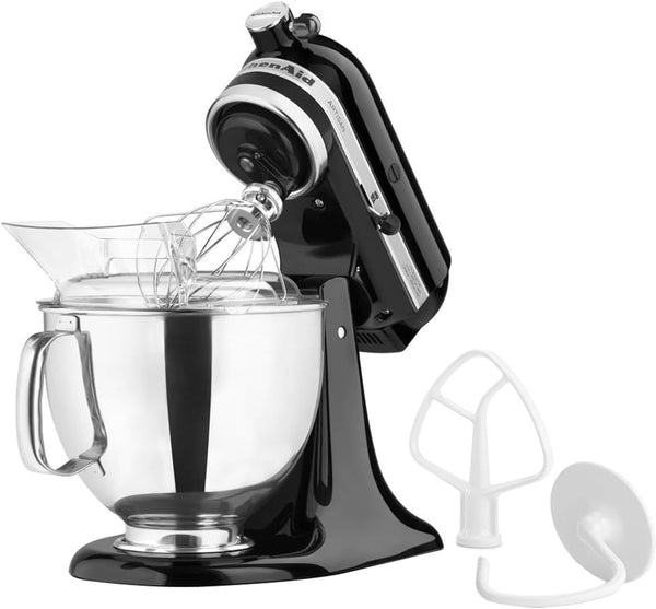 Kitchenaid Artisan Series 5 Quart Tilt Head Stand Mixer with Pouring Shield KSM150PS, Onyx Black Bundle with Deco Essentials Exclusive CPS 1 Year Extended Protection Pack5