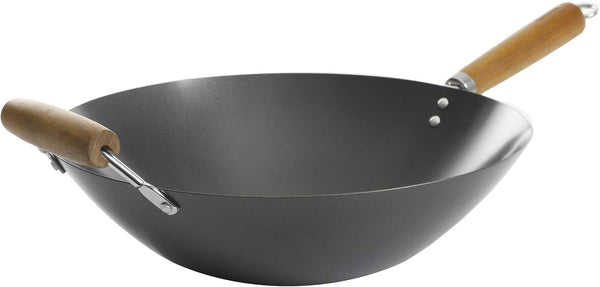 Hammond 14-Inch Flat Bottom Carbon Steel Wok, Black, Durable Non-Stick Stir Fry Pan for Gas and Electric Stovetops1