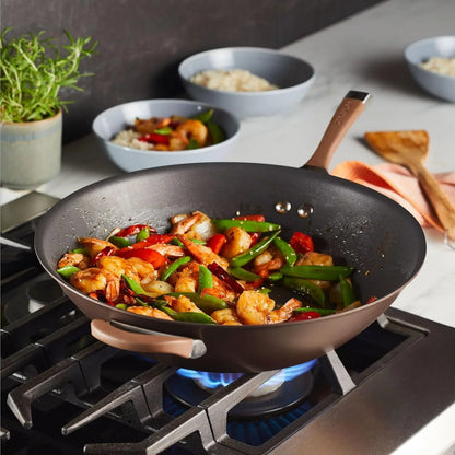 Symmetry Hard Anodized Nonstick Stir Fry / Wok Pan with Helper Handle - 14 Inch, Chocolate2