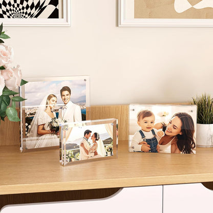 4X6 Acrylic Frames 6 Pack, 20Mm Thicker Frameless Clear Picture Frames, Double Sided Magnetic Picture Frames, Free Standing Desktop Display5