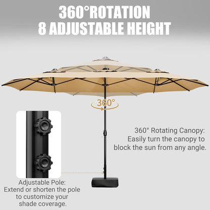 15FT Double-Sided Patio Umbrella with Base Included, Large Outdoor Rectangular Market Umbrella for Backyard, Poolside, Lawn & Garden3