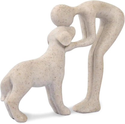 Abstract Person and Dog Head-To-Head Figurine Sandstone | Abstract Sculpture Celebrating the Bond between Person and Pet. Intimate Head-To-Head Touching Memory Keepsake for Dog Lovers1