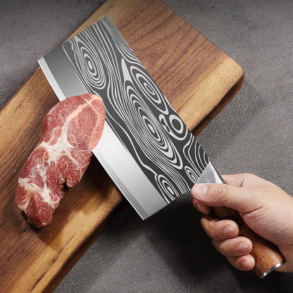 Meat Cleaver, 8 Inch Damascus Pattern Chopping Butcher Slicing Knife Vegetable Cutting Wood Hanlde Ultra-Sharp Kitchen Knife7