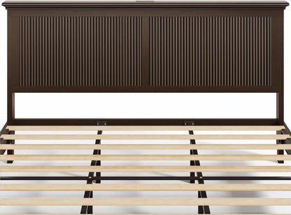 King Bed Frame with Headboard, Solid Wood Bed Frame King Size with Charging Station & RGB LED, Wood Slats Support, Noise-Free, Sturdy Structure, Easy Assembly, Walnut12