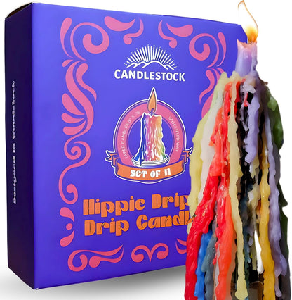 Hippie Drippy Drip Candles - Pack of 11 Dripping Taper Candles - Wine Bottle Melting Candles (Hippie Rainbow)1