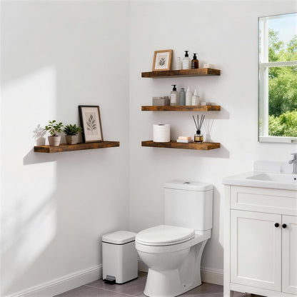 Rustic Brown Floating Shelves 22.5In, Set of 2, Wall Mount Wood Shelf | Easy Install, 22Lbs Max Load, Hidden Bracket, for Bathroom Bedroom Living Room or Kitchen, Hanging Shelf Book Decor Storage2