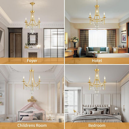 Small Crystal Chandelier, 3-Lights Modern Crystal Chandeliers for Dinning Room, Wagon Wheel Gold Chandelier, Farmhouse Hanging Pendant Light Fixture for Bedroom Hallway Entryway Bar Kitchen Bathroom9