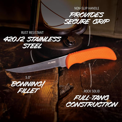 5" Wild Game Boning Knife - Fixed Blade for Processing Game and Fish with Rubberized Nonslip TPR Handle2