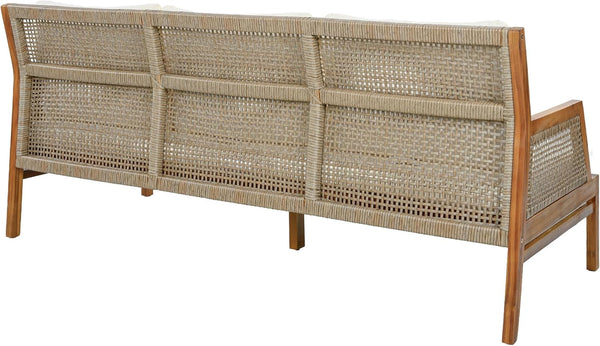 Zura 4 Piece Patio Furniture Set with Removable Cushion, Outdoor Acacia Wood Conversation Set with Ottoman, Outdoor Sectional Sofa Set with Coffee Table, Teak+Cream11