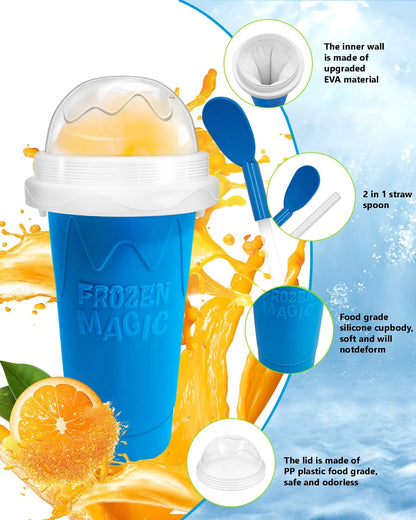 Slushie Cup, Double Layers Silica DIY Portable Slushy Cup with Lid & Straw | Frozen Magic Slushy Maker Cup, Juices, Milk, Ice Cream Make, Kids, Friends, Family, Blue6