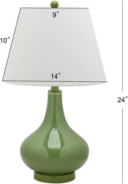 SAFAVIEH Lighting - Amy 24" Fern Green Glass Gourd Table Lamp Set of 2 with White Shades, Modern Contemporary Bedroom Living Room Lighting, LED Bulbs Included (LIT4087G-SET2)3