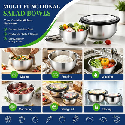 Mixing Bowls with Lids Set of 3, Black Stainless Steel Salad Bowl5