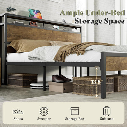 King Size Platform Bed Frame with Charging Station3