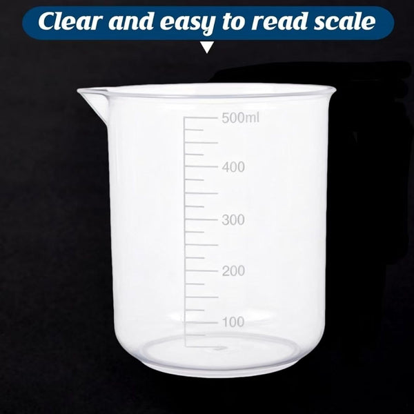 4PCS 500Ml Plastic Lab Beakers, Transparent Graduated Measuring Cups with Pour Spout for Science Experiments, Kitchen & DIY3