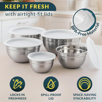 Stainless Steel Mixing Bowls with Lids Set of 5, Nesting Metal, 0.5-5 Qt4