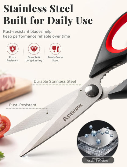 Kitchen Scissors 3 Pack, Heavy Duty All Purpose Kitchen Shears for Food and Packaging, Stainless Steel Food Scissors for Meat, Poultry, Herbs and Vegetables, Dishwasher Safe3