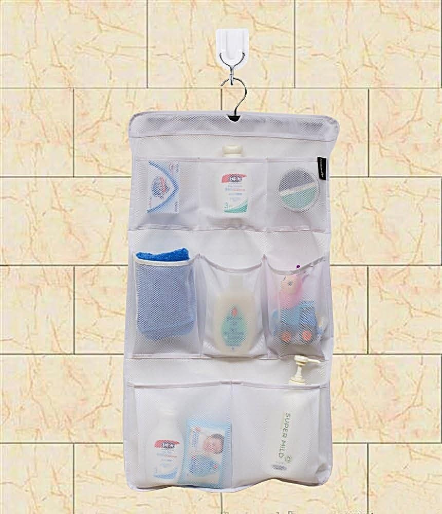 8-pockets-mesh-shower-organizer-hanging-caddy-with-rotating-hanger-quick-dry-bathroom-storage-white