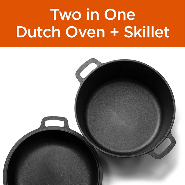 2-In-1 5-Qt. Dutch Oven, 10.25-Inch Skillet Lid, CHFL508 | Pre-Seasoned Cast Iron, Works on All Cooktops Including Induction, Outdoor Cookware for Campfires or Grills2
