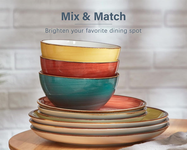 Plates and Bowls Set 12 Pcs,Stoneware Dinnerware Sets for 4 Microwavable,Oven & Dishwasher Safe Porcelain,Scratch Resistant Dishes Set8