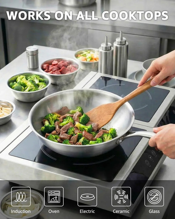 12 Inch Tri-Ply Stainless Steel Wok Pan, Uncoated Wok for Stir Fry | PFOA/PFOS Free, Heavy-Gauge Flat Bottomed Cookware, Suitable for Induction & Electric Stoves, Detachable Handle6
