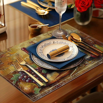 Wine Placemats Set of 6, Watercolor Grapes Wine Washable Table Mats6