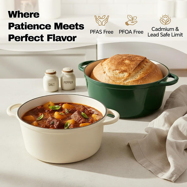 6 Quart Dutch Oven Pot with Lid, Non Stick Enameled Cast Iron Dutch Oven for Bread Baking, Heavy-Duty, Oven Safe Ceramic Cookware up to 500°F for Baking, Braising, Stews, Roasting, Beige2