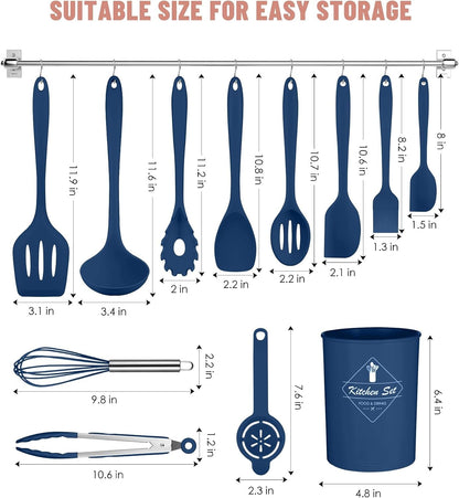 Blue Kitchen Utensils Set-12 Pieces Silicone Cooking Utensils Set2