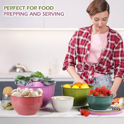 Plastic Mixing Bowls with Lids Set for Kitchen, 5 Set Nesting Bowls for Mixing, Baking, Prepping, Cooking and Serving Food, Mixing Bowls Dishwasher, Microwave Safe7