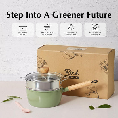 Ceramic Nonstick Sauce Pan with Lid, 2 Quart Cooking Pot, Small Saucepan with Steamer, PTFE& Pfas-Free, Wooden Handle for Cool Touch, Universal Base(Gas, Electric & Induction), Green7
