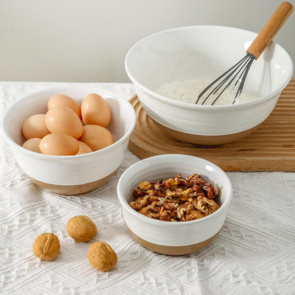 Ceramic Serving Bowls, Large Salad Pasta Mixing Bowls Set, 2.1/1.0/0.5 Qt for Entertaining, White Nesting Batter Bowls for Prepping Baking, Dishwasher Microwave Safe, Set of 35