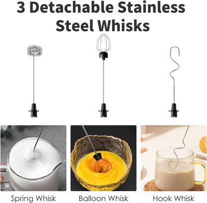 Rechargeable Milk Frother Handheld with 3 Detachable Stainless Steel Whisks, 3 Speed Adjustable Electric Whisk Foam Maker, Handheld Drink Mixer, Frother Wand for Coffee, with Storage and Charging Base5