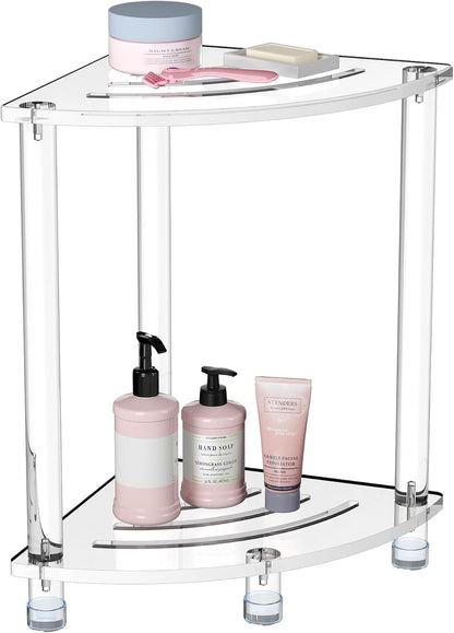 Acrylic Corner Shower Stool for inside Shower, Clear Small Shower Bench for Shaving Legs Seating Waterproof Heavy Duty Assemble Modern (Clear, 11.81" D X 11.81" W X 18.11" H)1