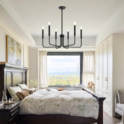 Black Chandelier, 6-Light Farmhouse Chandelier for Dining Room Lighting Fixtures Hanging, Industrial Modern Chandelier for Bedroom, Foyer, Hall, Kitchen, Living Room, Entryway (No Assembly Required)7
