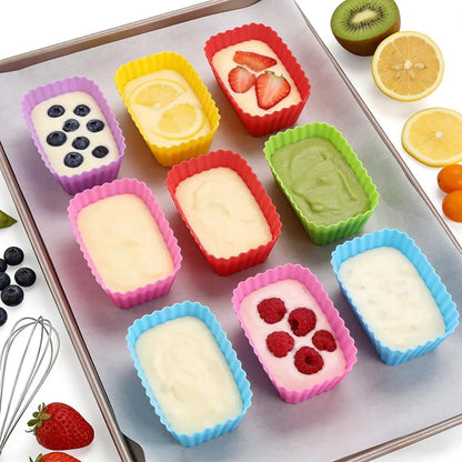 12 Pack Reusable Baking Silicone Molds, Rectangular Cupcake Liners, Silicone Baking Cups Multicolor, Easy Clean, Heat Resistant, All Occasions1