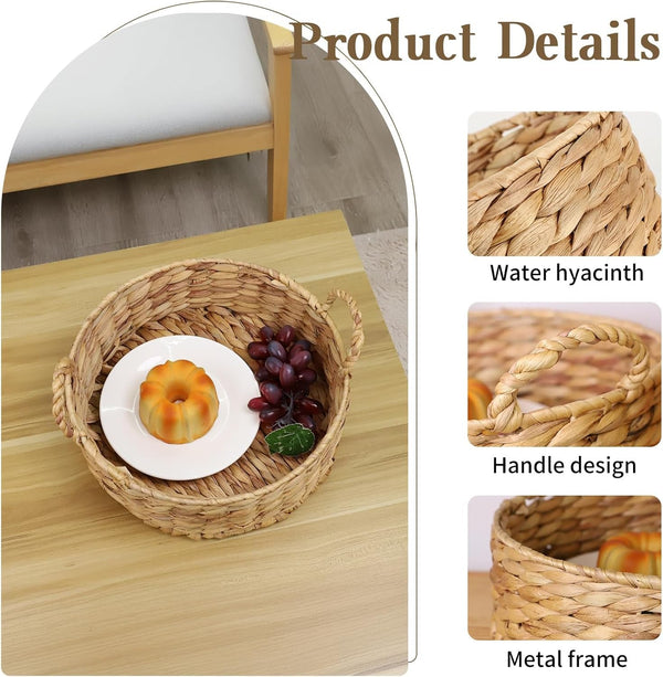 Round Water Hyacinth Storage Baskets for Organizing round Wicker Basket with Double Handles-Wicker Baskets for Shelves4