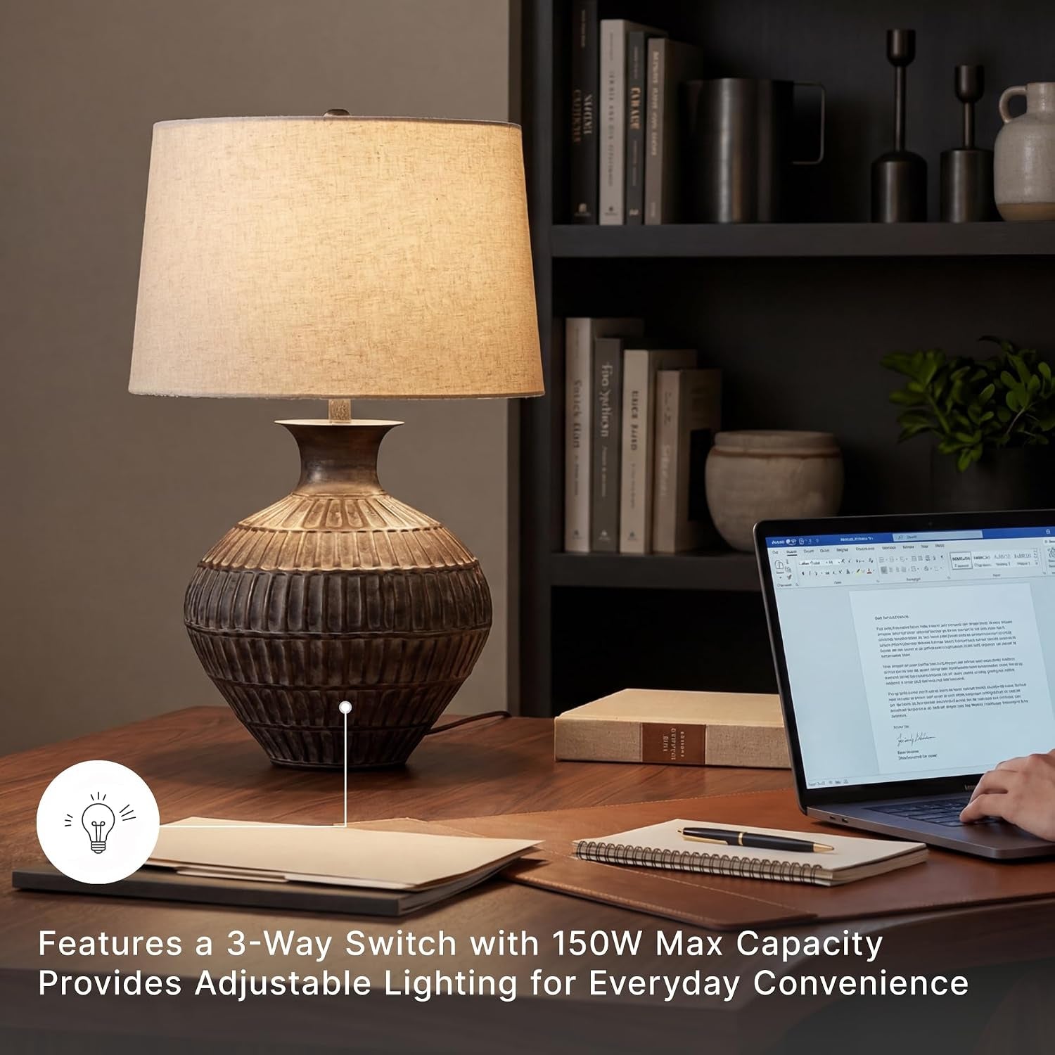 signature-design-by-ashley-magan-metal-table-lamp-28-antique-bronze-antique-bronze-tone-metal-base-textured-pattern-fabric-modified-drum-shade-living-room-or-entryway-use-3-way-switch